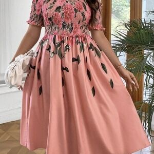 SHEIN Pink Floral Midi Dress